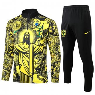 Tuta da Track di Felpa Brasile Jesus Bambino 2024-2025 Giallo