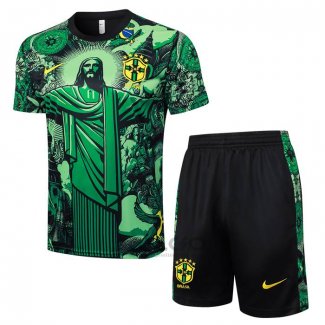Tuta da Track Brasile Jesus Manica Corta 2024-2025 Verde - Pantaloncini