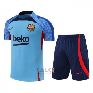 Tuta da Track FC Barcellona Manica Corta 2022-2023 Blu - Pantaloncini