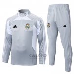 Tuta da Track di Felpa Real Madrid Bambino 2025-2026 Grigio Bianco
