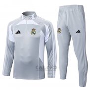 Tuta da Track di Felpa Real Madrid Bambino 2025-2026 Grigio Bianco