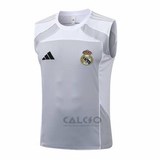 Maglia Allenamento Real Madrid Senza Maniche 2025-2026 Grigio Bianco