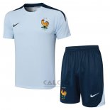 Tuta da Track Francia Manica Corta 2024-2025 Blu Claro - Pantaloncini