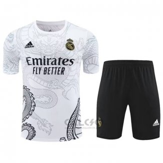 Tuta da Track Real Madrid Dragon Manica Corta 2024-2025 Bianco - Pantaloncini