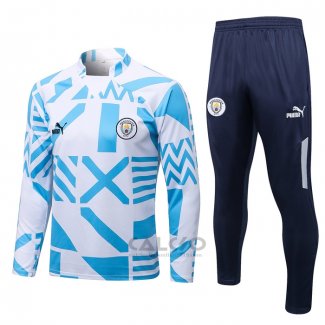 Tuta da Track di Felpa Manchester City 2022-2023 Bianco e Blu