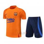 Tuta da Track FC Barcellona Manica Corta 2022-2023 Arancione - Pantaloncini