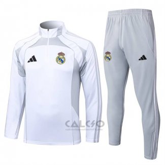 Tuta da Track di Felpa Real Madrid 2025-2026 Bianco Grigio