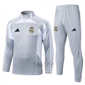Tuta da Track di Felpa Real Madrid 2025-2026 Grigio Bianco