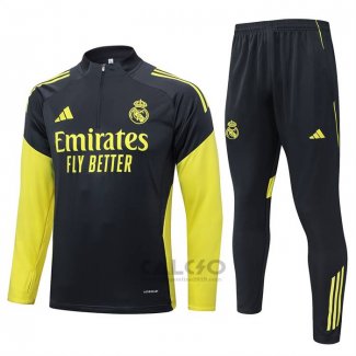 Tuta da Track di Felpa Real Madrid 2025-2026 Nero Giallo