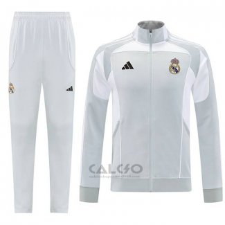 Tuta da Track di Giacca Real Madrid 2025-2026 Grigio Bianco