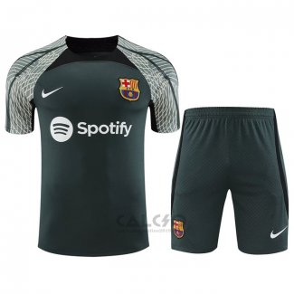 Tuta da Track FC Barcellona Manica Corta 2023-2024 Verde - Pantaloncini