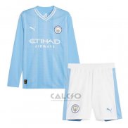 Maglia Manchester City Home Manica Lunga Bambino 2023-2024