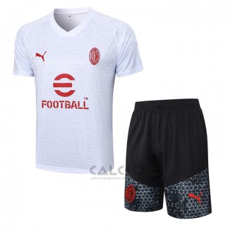 Tuta da Track Milan Manica Corta 2023-2024 Bianco - Pantaloncini