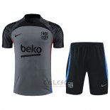 Tuta da Track FC Barcellona Manica Corta 2022-2023 Grigio - Pantaloncini