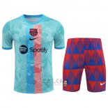 Tuta da Track FC Barcellona Manica Corta 2023-2024 Blu - Pantaloncini