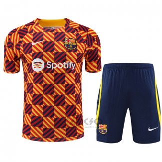 Tuta da Track FC Barcellona Manica Corta 2023-2024 Giallo - Pantaloncini