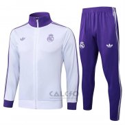 Tuta da Track di Giacca Real Madrid 2024-2025 Bianco Purpura