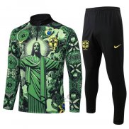 Tuta da Track di Felpa Brasile Jesus Bambino 2024-2025 Verde