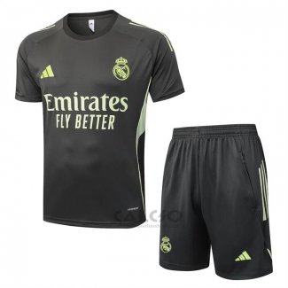 Tuta da Track Real Madrid Manica Corta 2025-2026 Grigio Verde - Pantaloncini