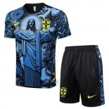 Tuta da Track Brasile Jesus Manica Corta 2024-2025 Blu - Pantaloncini