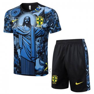 Tuta da Track Brasile Jesus Manica Corta 2024-2025 Blu - Pantaloncini