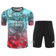 Tuta da Track Real Madrid Dragon Manica Corta 2024-2025 Verde e Rosso - Pantaloncini