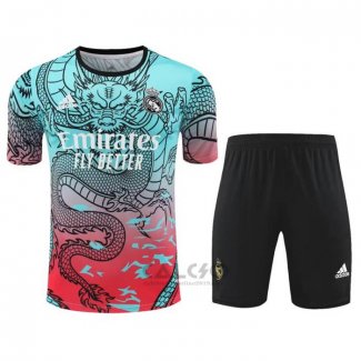 Tuta da Track Real Madrid Dragon Manica Corta 2024-2025 Verde e Rosso - Pantaloncini