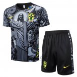 Tuta da Track Brasile Jesus Manica Corta 2024-2025 Nero - Pantaloncini