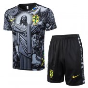 Tuta da Track Brasile Jesus Manica Corta 2024-2025 Nero - Pantaloncini