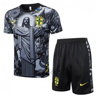 Tuta da Track Brasile Jesus Manica Corta 2024-2025 Nero - Pantaloncini