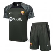 Tuta da Track FC Barcellona Manica Corta 2023-2024 Verde Scuro - Pantaloncini