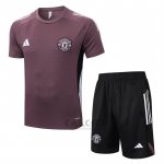 Tuta da Track Manchester United Manica Corta 2025-2026 Marronee - Pantaloncini