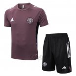 Tuta da Track Manchester United Manica Corta 2025-2026 Marronee - Pantaloncini