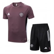 Tuta da Track Manchester United Manica Corta 2025-2026 Marronee - Pantaloncini