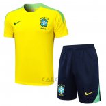 Tuta da Track Brasile Manica Corta 2024-2025 Giallo - Pantaloncini