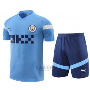 Tuta da Track Manchester City Manica Corta 2022-2023 Blu - Pantaloncini