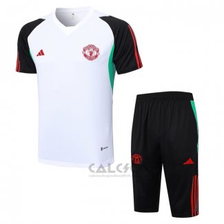 Tuta da Track Manchester United Manica Corta 2023-2024 Bianco e Nero - Pantaloncini