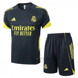 Tuta da Track Real Madrid Manica Corta 2025-2026 Nero Giallo - Pantaloncini